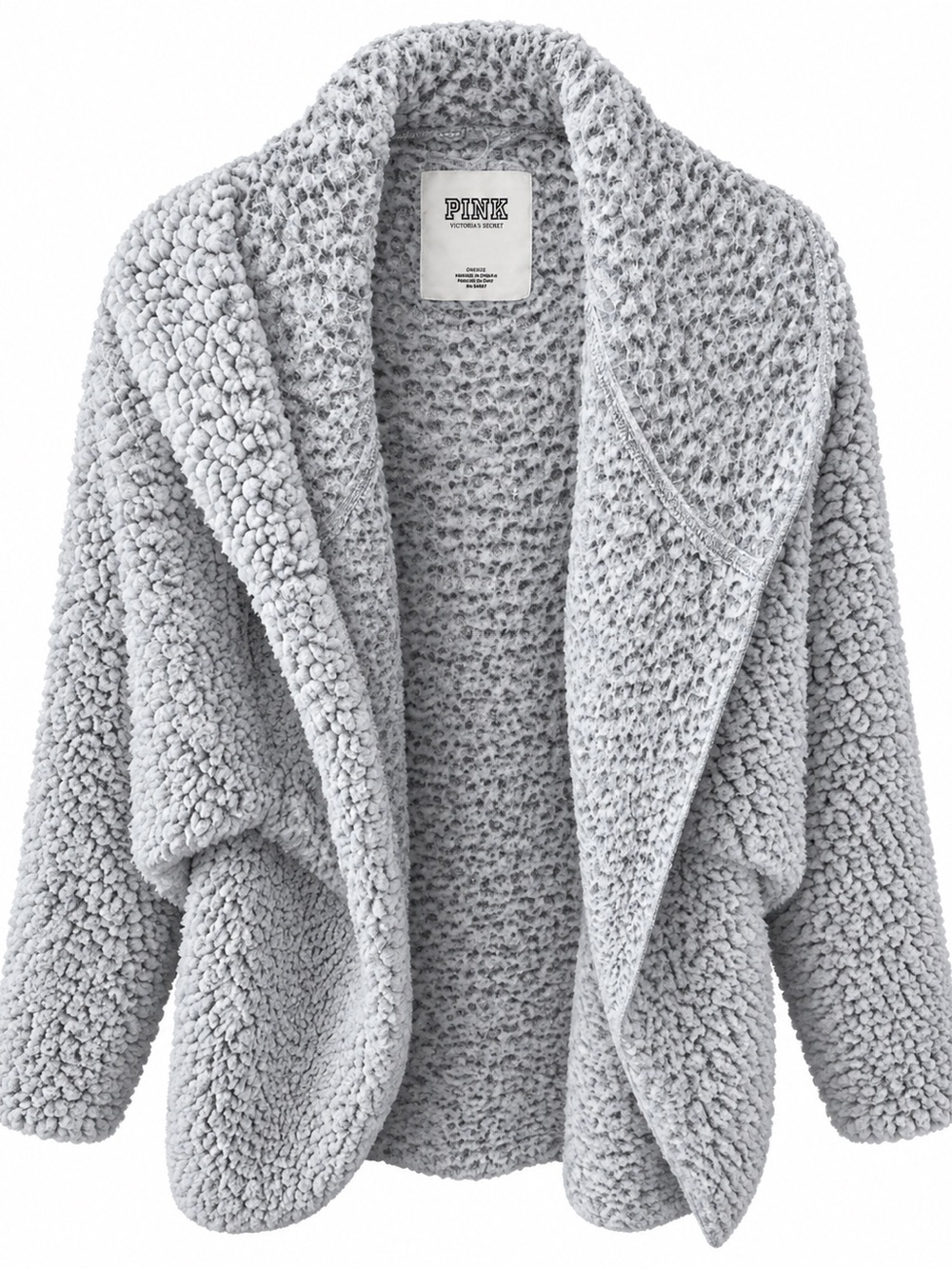 PINK Victoria’s Secret Gray Sherpa Teddy Open Front Cardigan OS